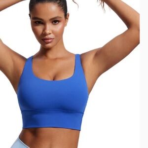 CRZ YOGA Naked feel Strappy Longline Sports Bra, Waves Blue, Size Large, NWT